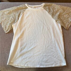 Roolee White Top with Floral Sleeve